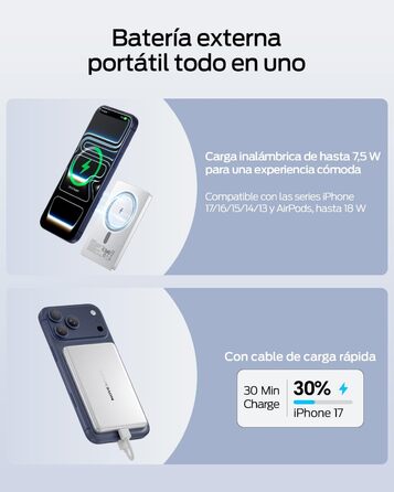 Power Bank Magsafe 5000mAh Slim (Білий перламутр) - Бездротовий магнітний акумулятор для iPhone та Samsung