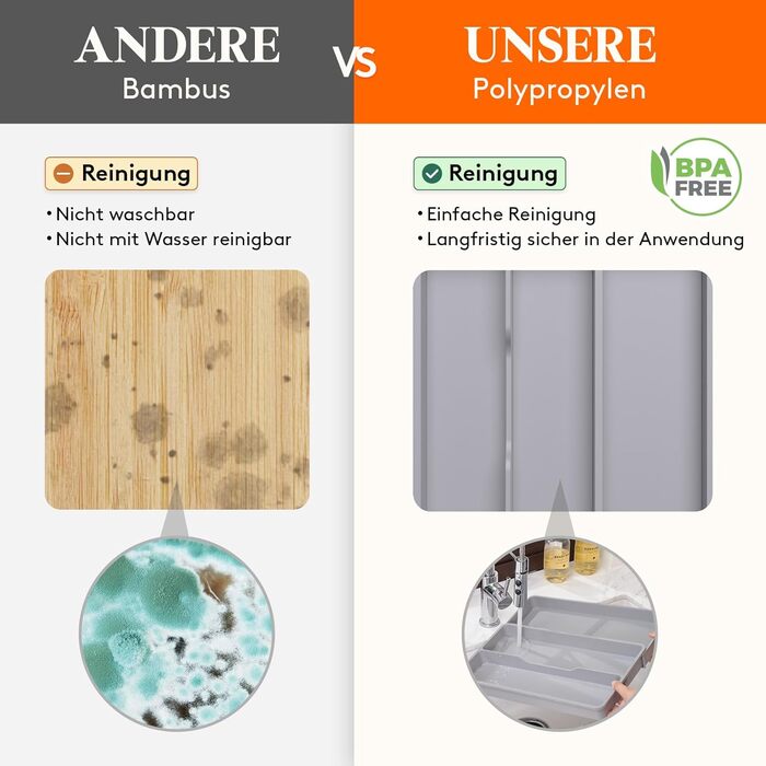 Органайзер для столових приладів Lifewit в шухляду, розширюваний 43.9 см, сірий, 40 см глибина, для кухні, ложок, ножів, лопаток