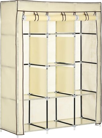 HOMCOM Closet, Fabric Wardrobe with Drawers, Clothes Rail and Zipper, Fabric Clothes Closet Folding Wardrobe for Bedroom, Dressing Room, 102 x 42.5 x 162.5 cm, (Cream White, 125L x 43W x 162.5H cm)