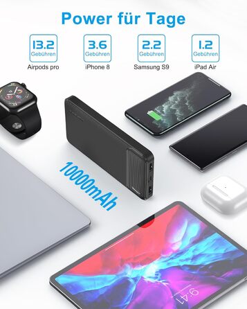 Power Bank AsperX 10000mAh 2 шт., Slim, USB-C, 4 порти, для iPhone, iPad, Huawei, Tablet, чорний+білий