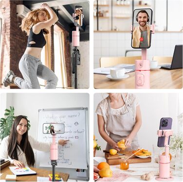 Автоматичне штатив для розпізнавання облич, без додатків, розумна підставка для телефону з пультом дистанційного керування, поворотна на 360° тримач для камери/смартфона, штатив для Vlogs/TikTok (Рожевий)