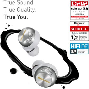 Technics EAH-AZ100E-S Бездротові навушники з активним шумозаглушенням, 10 мм драйвер, Multipoint Bluetooth, AI Voice Focus, срібного кольору