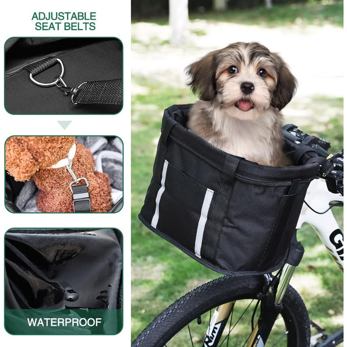 Корзина для собак на велосипед ANZOME, чорна, 33 x 22 x 25 см, з адаптером та ременем безпеки