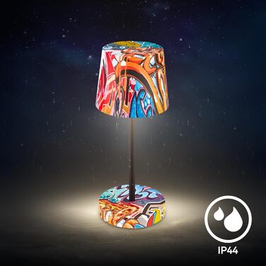 LED настільна лампа BRILONER бездротова, диммируемая, з торшером, для дому та кемпінгу, USB-C, тепле світло, Ø105x260 мм, з мотивом Graffiti