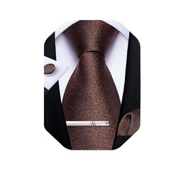 Чоловічий краватковий комплект DiBanGu: краватка та нагрудна хустинка. Шовк, для весілля та офіційних заходів, колір: коричневий