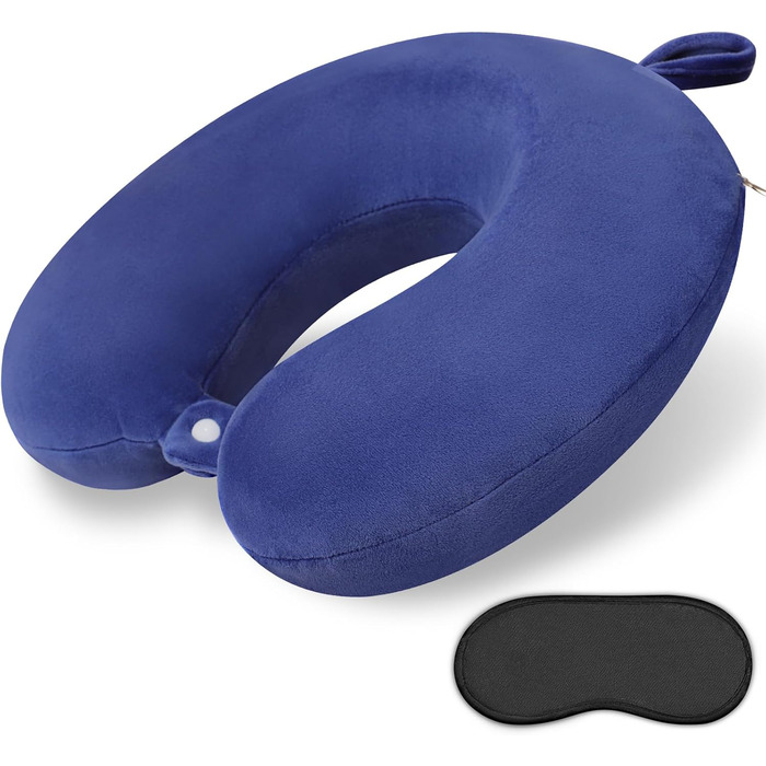 Подушка для шиї з Memory Foam, U-подібна, для подорожей. Зручна, підтримує шию та голову, зменшує втому. Підходить для літаків, поїздів, авто. Колір: Живий блакитний