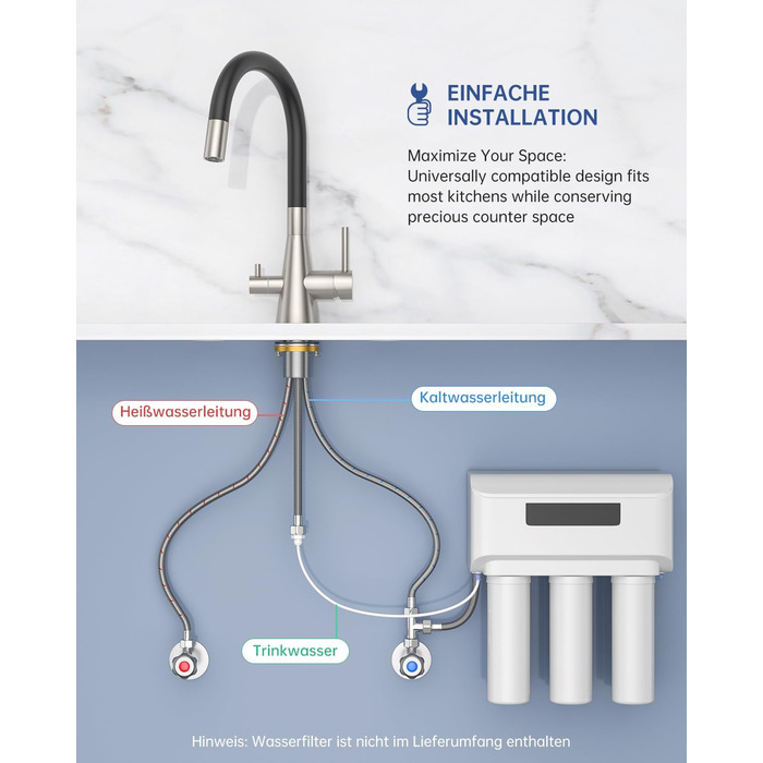 Кухонний змішувач Dayone з висувним виливом, нержавіюча сталь SUS304, високий тиск, 360° обертання, 2 функції, для кухні