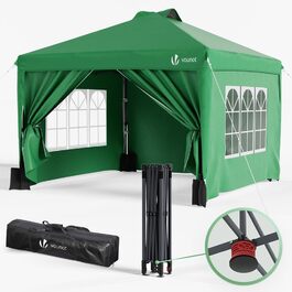 VOUNOT® 3x3m (approx. 10x10ft) Gazebo, Waterproof, Stable, Winter-Resistant, Pop-Up Folding Gazebo with 4 Side Walls and 3 Sandbags, Foldable Party Tent, Garden Tent, Garden Gazebo including Bag, Green