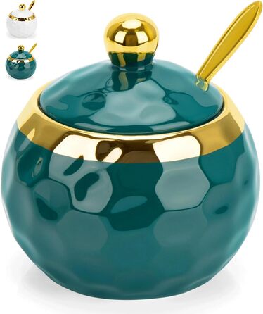 Керамічні солянки та цукерниці з кришкою та ложкою, набір для дому та кухні, зелений малюнок мармуру