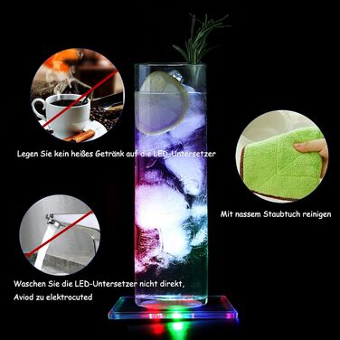 MEDOYOH Square Cool White LED Coasters for Drinks, ON/Off Switch Drink Coasters Set, Waterproof Coasters Glowing for Glasses Bottles Parties Weddings Bar Christmas (Colorful LED, 8-Piece Set)