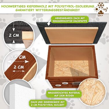 Будка для собак Outentin - XL, 76x60x60 см, тепла та водонепроникна. Сучасний дизайн, з дахом, що відкривається. Для середніх собак.