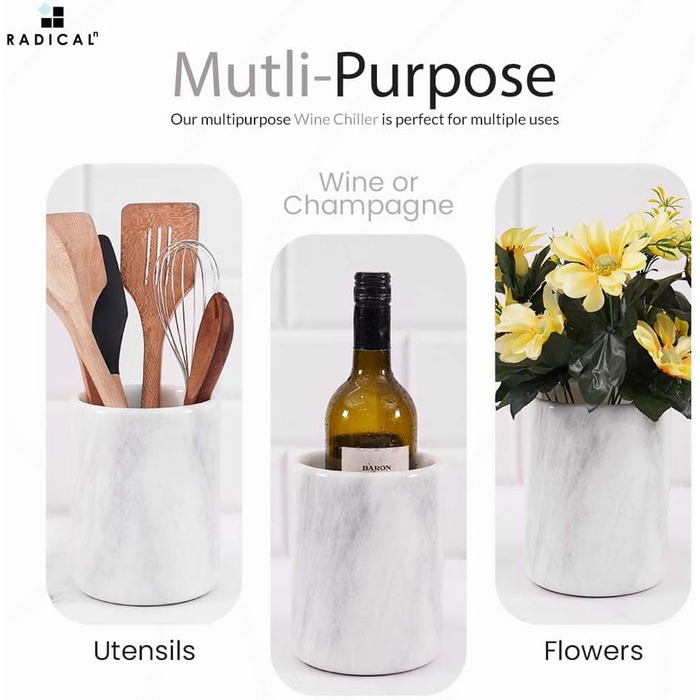 Radicaln Marble Wine Cooler Oceanic 16.5cm - Handcrafted Drink Chiller for Bar Accessories, Wine & Champagne Cooler - Wine Bottle Holder for Bar Decor