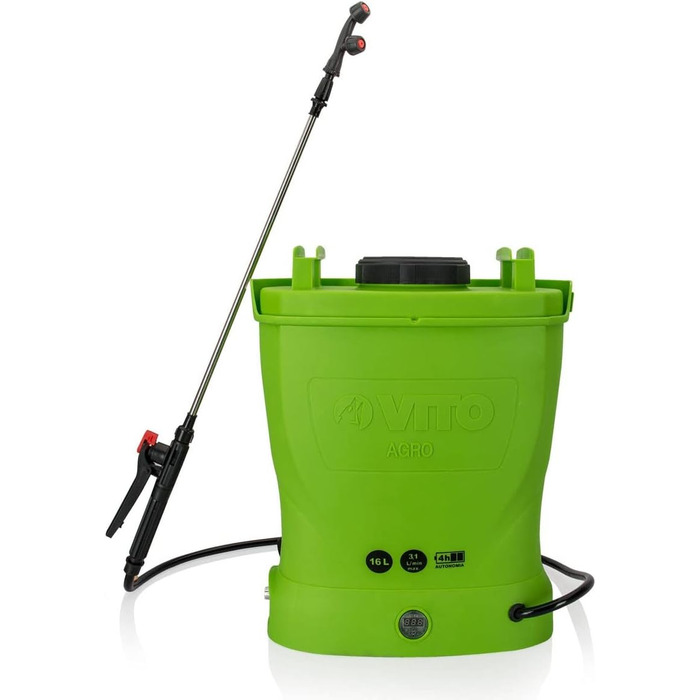 Vito Battery-Powered Sprayer, 12 V, 16 l, up to 6 bar, max. battery life 4 h, charger included, for plants, gardens, and roofs.