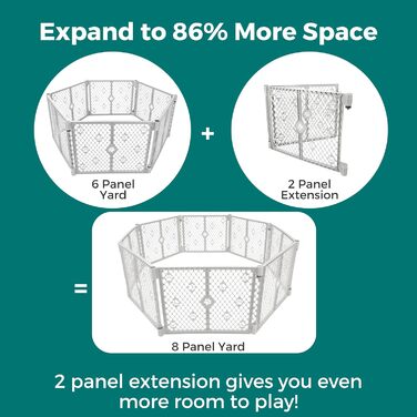 Клітка-вольєр для собак MyPet з 8 панелей, сірого кольору, довговічна та стійка до УФ-випромінювання, портативна, регульована, зручна для тварин, дружній дизайн (з розширенням на 2 панелі, дизайн з відбитком лапи, світло-сіра)