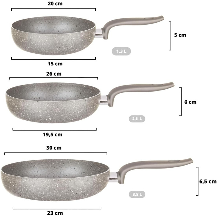 Набір каструль KASANOVA для традиційних плит, антипригарне покриття, набір посуду, здорове, швидке та рівномірне приготування їжі. Виготовлено в Італії (3 шт.)
