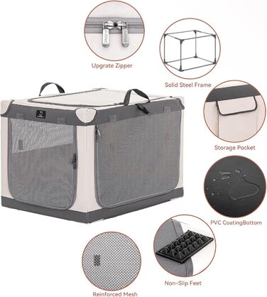 Складана переносна собача будка для великих собак, XL/XXL, сіра, з алюмінієвим каркасом