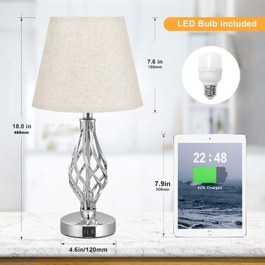 Настільна лампа Kakanuo 2 шт., торшер з торшером, регульоване торшером, USB-порт A+C, сірий абажур, 2 LED-лампи, сучасний дизайн для спальні, вітальні, офісу, декору (C-beige)