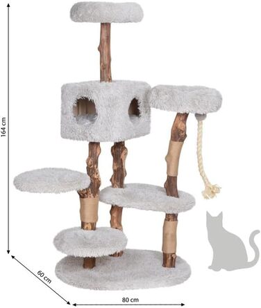 Преміум котячий будиночок Dehner Lovely з когтеточками | Будинок, лежанка, когтедрап | Дерево, плюш, сизаль | Для великих та маленьких котів | Стабільний, сучасний, сірий | 80 x 164 x 60 см