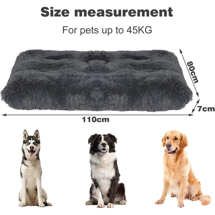 Килимок для собак, великий, 90 x 58 см, пральний, пухнастий, Sherpa, з неслизькою основою, теплий лежак для собак та котів, сірий (XL)