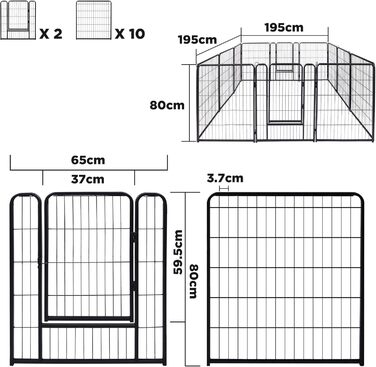 Вольєр для цуценят на 6 частин, 80 см, з 1 дверима та 5 фіксаторами, гнучкий та складаний, для квартири та саду