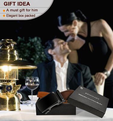 Чоловічий шкіряний ремінь KEMISANT з автоматичною пряжкою, 35 мм, без дірок, регульований розмір 115 см (32'-38'), темно-коричневий