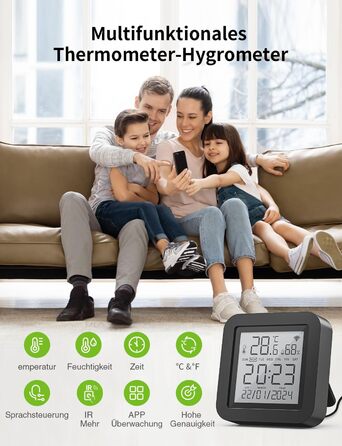 GHome Smart WLAN Thermometer Hygrometer, Smart Infrared Remote Control, Digital Temperature and Humidity Meter with App Notification Alarm, Compatible with Alexa and Google Assistant (1 Pack)