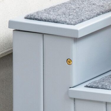 PawHut Dog Stairs 3 Steps Cat Stairs Pet Stairs Dog Stairs for Dogs and Cats Pet Stair Entry Aid with Carpet Storage for Sofa Bed Pine Wood Grey 40.5 x 44.5 x 38 cm