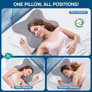 Подушка для шиї Subtail - подушка з піною з пам'яті, ергономічна подушка для сну на боці, спині та животі, сірого кольору