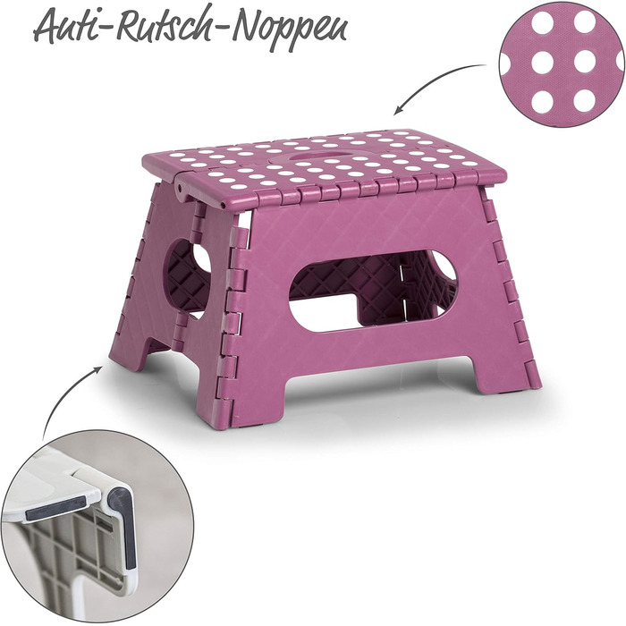 Складний стілець Zeller 13037 Premium, пластиковий, розкладний, витримує до 150 кг, сертифікат TÜV, розмір 35x28x22 см, колір Ягода