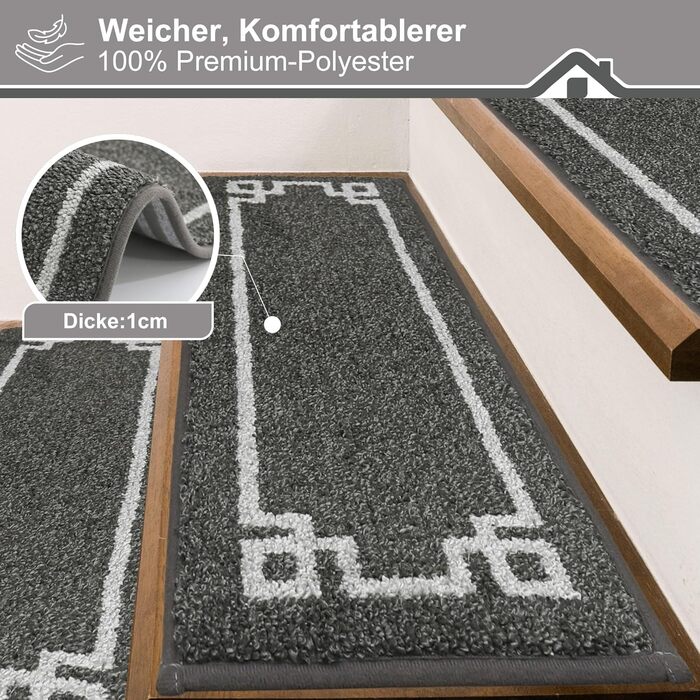 Килимочки на сходи BEQHAUSE, 4 шт., самоклеючі, для дітей, літніх людей та домашніх тварин, 100% поліестер, TPE-підкладка, 22x70 см, темно-сірий