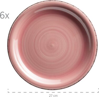 MÄSER 931495 Bel Tempo II, 12-piece tableware set for 6 people with a modern vintage look, hand-painted, pink, stoneware.
