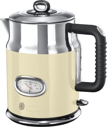 Електричний чайник Russell Hobbs 1.7л, 2400W, Retro Creme, з регулюванням температури, LED-дисплей, нержавіюча сталь