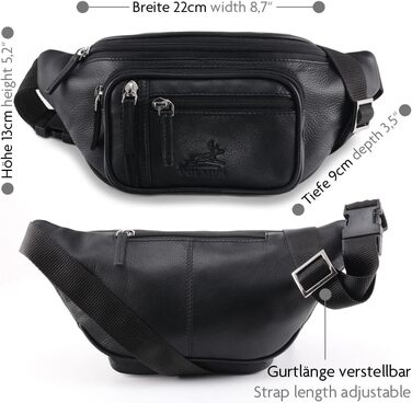 Чоловіча/жіноча поясна сумка Volmer Palma з натуральної шкіри, чорна, регульований ремінь до 130 см