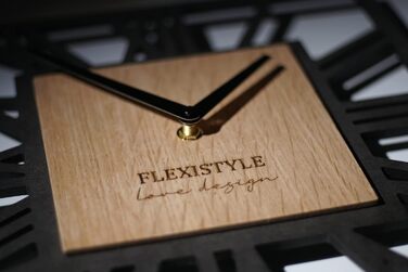 FLEXISTYLE Wall Clock No Ticking Sound Modern LOFT Piccolo Square 30cm Living Room Bathroom, z219n (Black Oak)