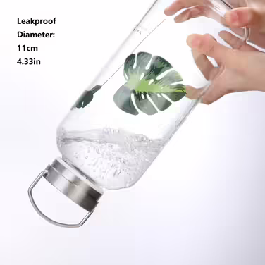 Gulujoy 1.5 Liter Drinking Bottle Glass Water Bottle with Neoprene Sleeve, Leak-Proof, Portable, Stainless Steel Lid, 1500ml