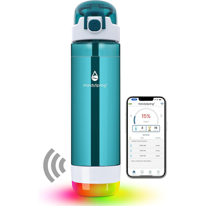 Розумна пляшка для води з нагадуванням, LED-підсвітка та звуковий сигнал Hydrate Glow 750 мл, мотиваційна пляшка для пиття (зелена)