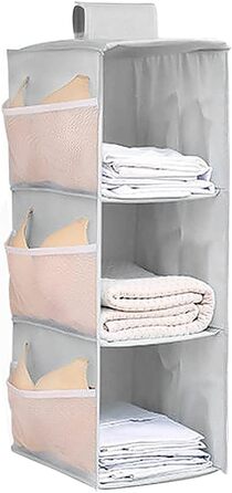 Настінна полиця-органайзер для шафи, 4 відділення, сітчасті кишені, сірий колір, 30x22.5x80 см