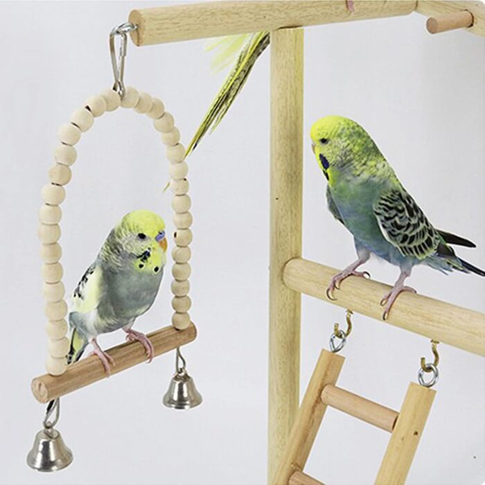 Bird Playground, budgie toys, bird stand, bird gym, bird accessories, playground, ladder, exercise pen with feeder cups, tray, swing for parakeets, canaries, finches, etc. #9