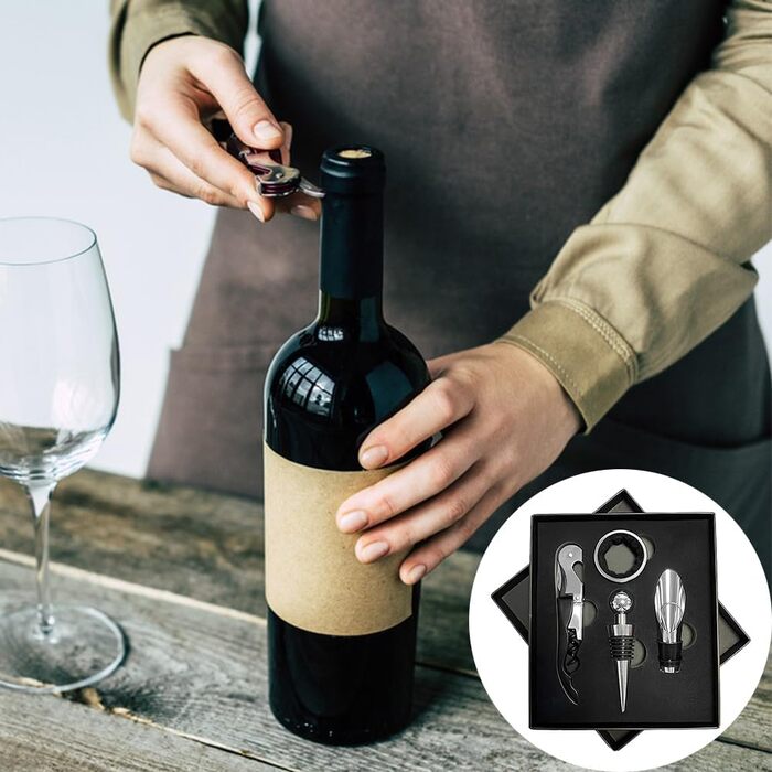 Набір сомельє: штопор, пробка, виливка, кришки для пляшок - 4 в 1