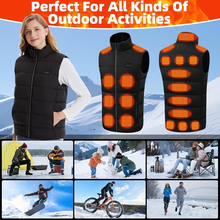 Гріюча жилетка для чоловіків та жінок, 21 зона обігріву, 3 регулятори температури, електрична жилетка USB для катання на лижах, риболовлі, мотоциклів, кемпінгу, активного відпочинку (без Powerbank), XL