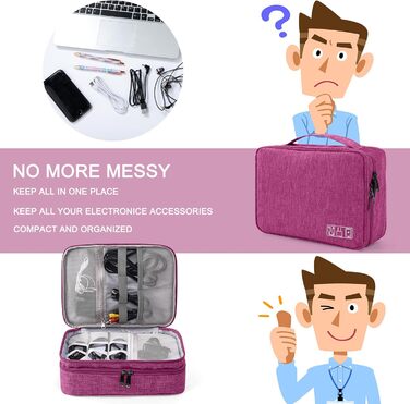 Водонепроникний органайзер для електроніки з 2 відділеннями: SD-картки, флешки, Power Bank, 27x20x8 см (фіолетовий)