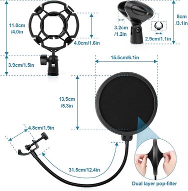 Підставка для мікрофона ChromLives для Razer Seiren X, з поп-фільтром, вітрозахистом та кабелетримачем, 5/8 адаптер для радіомовлення та запису
