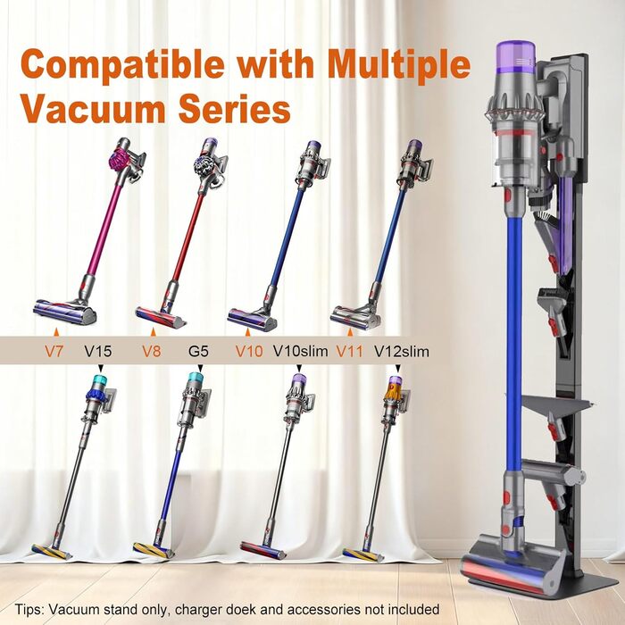 Стійка для бездротового пилососа Dyson з гачками для зберігання, чорна – настінне кріплення без свердління, міцна сталева база