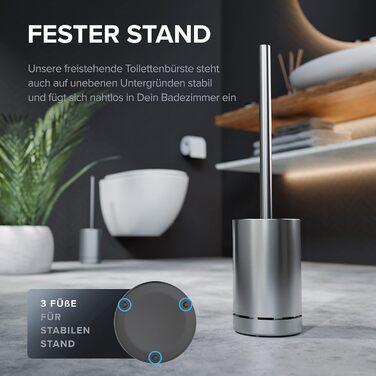 Торцева щітка для унітазу з нержавіючої сталі | Силіконова щітка для унітазу | З вентиляцією | Без кріплення до стіни | Змінний насадок | Знімний піддон | Щітка для унітазу без встановлення на стіну (Срібна)