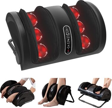 Масажер для ніг Snailax Shiatsu з підігрівом, масажер для литок, електричний, для зняття болю, з функцією розминання та роликів, чорний