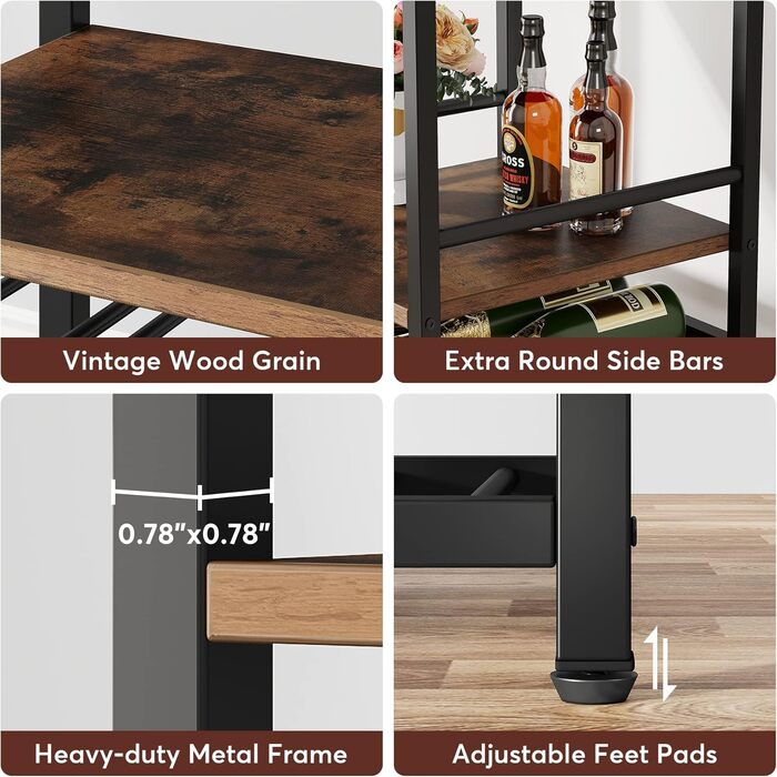 Tribesigns 20 Bottle Wine Baker's Rack, Freestanding Wine Rack, 9 Tiers, Industrial Freestanding Wine Rack Wine Bar with Glass Holder, Bottle Rack for Bar, Kitchen, Dining Room, (Rustic Brown, 2 PC)