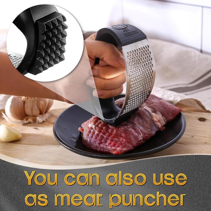 Прес для часнику Wippe з нержавіючої сталі, багатофункціональний, з очищувачем та щіткою для чищення. Підходить для часнику, імбиру та іншого. Можна мити в посудомийній машині.