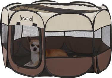 Клітка-забіг для собак Telford en.casa, 58x114x114 см, коричнево-кремовий, для внутрішнього та зовнішнього використання