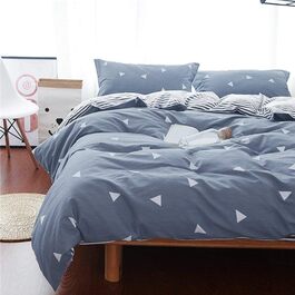 Комплект постільної білизни Uozzi Bedding Queen: блакитно-сірий, 3-частинний, 800 TC, мікрофібра з блискавкою, 4-стрічки, сучасний літній стиль для жінок та чоловіків (1 простирадло + 2 наволочки)