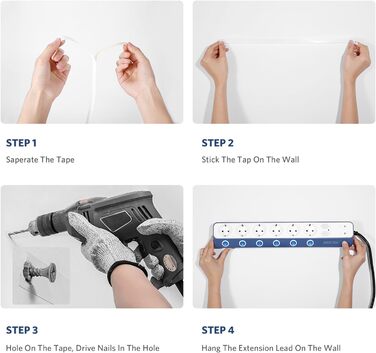 Мережевий фільтр BESTEK з 6 розетками, 4 USB, захистом від перенапруги 900 Дж, вимикач, синій та білий